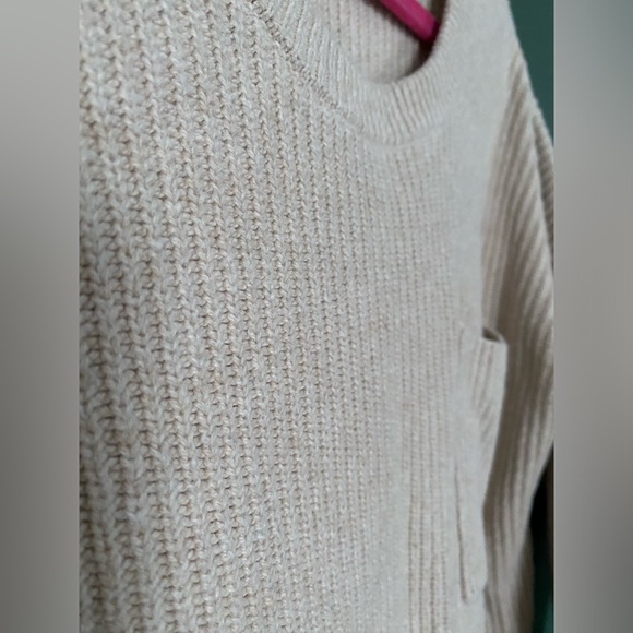 Madewell- cotton blend crewneck boxy fit cream beige ribbed sweater front pocket - Picture 12 of 12